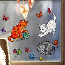 1 pieza Pegatina de ventana de vidrio, Decoración de pared con gatos de colores, Pegatina de ventana con temática de animales, Pegatina de pared autoadhesiva, Formas asimétricas para sala de estar, dormitorio, oficina, Decoración de cosecha de otoño, Adecuado como regalo para un amigo | Decoración de gatos. - A - Ver 6