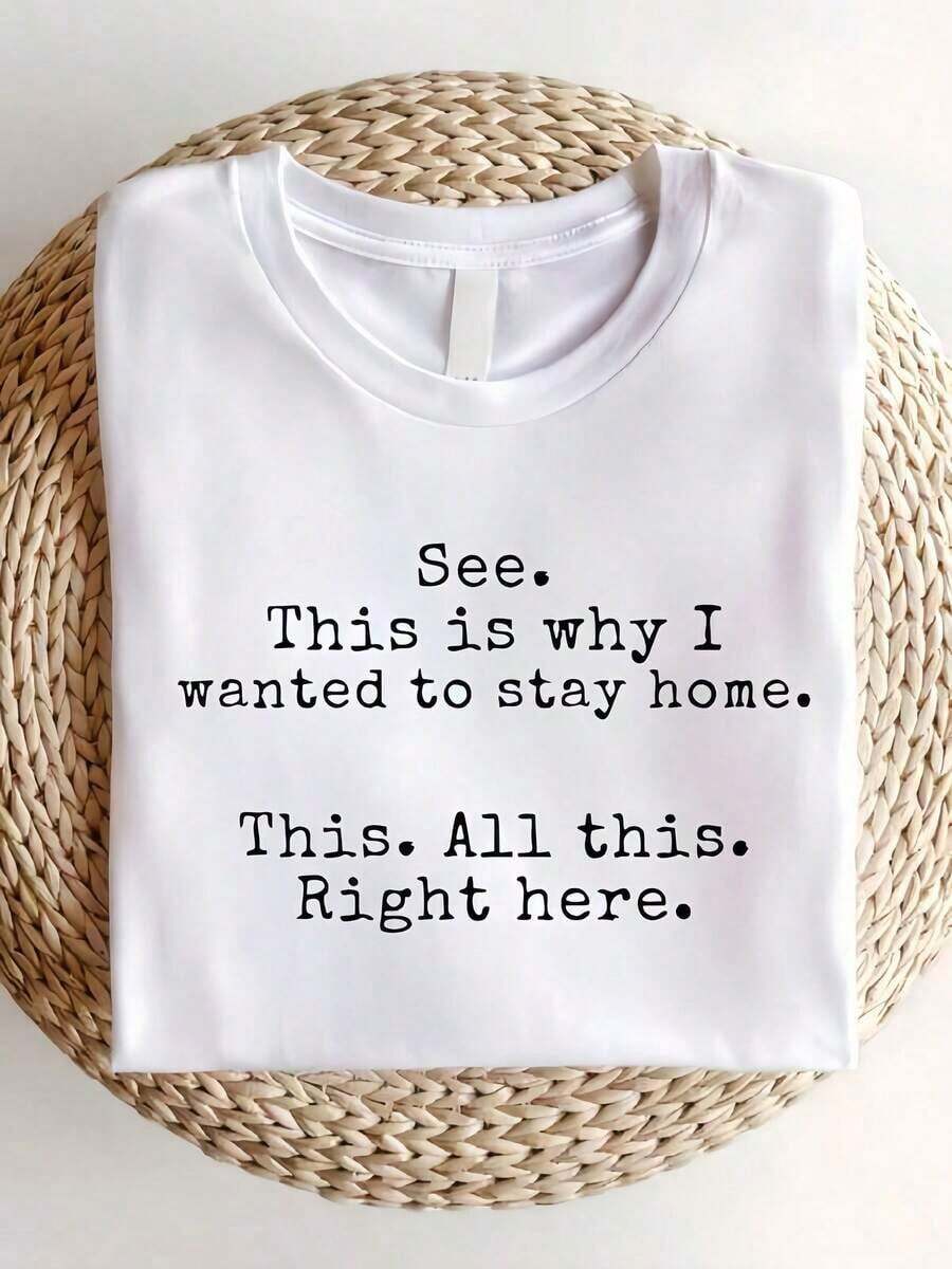 1 pieza de camiseta blanca para mujer con estampado de frases divertidas, cuello redondo, camiseta casual de algodón, tejido de punto de elasticidad media, corte regular para damas, para primavera/verano/otoño, 180g, 100% algodón. - Blanco - Ver 1