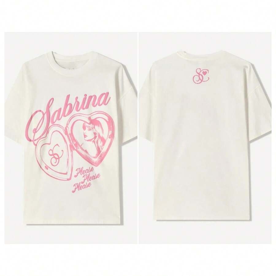 Y2k Camiseta de algodón con cuello redondo y manga corta con estampado de moda Sabrina Carpenter, ropa informal suelta informal, Unisex para todas las razones - Blanco - Ver 1