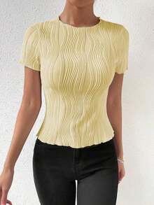 Camiseta de manga corta con textura elegante, primavera/verano - Amarillo - Ver 6