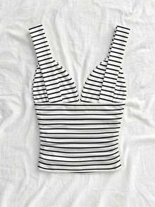 Camiseta de mujer elegante para vacaciones, de tela de punto a lunares, con tirantes retorcidos y fruncidos, de ajuste ceñido, adecuada para vacaciones, citas, té de la tarde, playa, crucero, viaje a la ciudad, vacaciones en la isla, festival de música, vacaciones bohemias, se puede usar por dentro o por fuera - Multicolor 4 - Ver 2