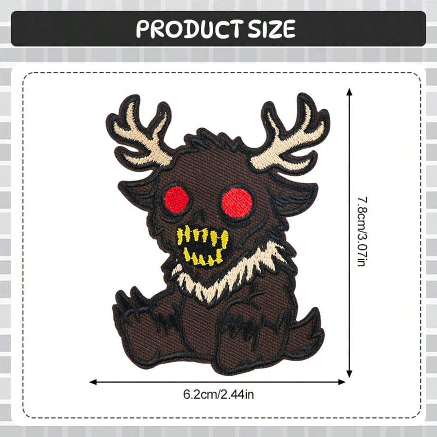 RHUAGYP 1pc Mythical Wendigo Embroidered Patch, Dark Aesthetic Red-Eyed Monster With Antlers Design, Iron-On Or Sew-On Badge Suitable For Hoodies And Jackets - Multicolor - View 1