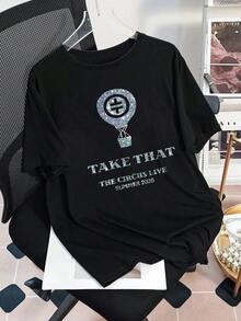 Plus Size Women's Casual "Take That The Circus Live 2026" Tour T-Shirt, Round Neck Short Sleeve, Suitable For Spring, Summer, Autumn Black - Black - View 5
