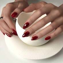 Unhas Postiças Curtas com Formato de Amêndoa na Cor Borgonha, Edição de Outono, Ajuste Perfeito, Presente do Dia dos Namorados, Suprimentos de Arte de Unhas - Vinho - Visão 5