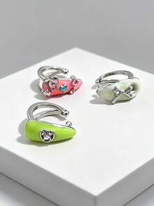 Anting Jepit Tanpa Tindik dengan Hiasan Zirkonia Warna-warni, Cocok untuk Pemakaian Sehari-hari, Liburan, dan Pesta Wanita - Putih - View 4