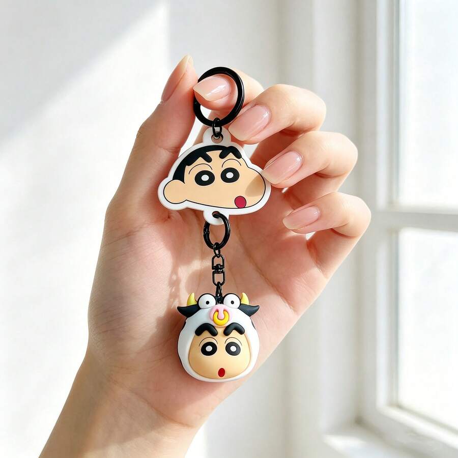 Llavero de Crayon Shin-Chan de MINISO, accesorio de bolso de dibujos animados con expresiones divertidas, llavero decorativo lindo, ligero y duradero, múltiples colores para uso diario, varios estilos disponibles - Blanco y Negro - Ver 1