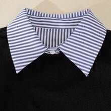 Yunuo Menswear  Camisa casual de mujer a rayas de color negro, de corte ajustado y estilizador - Celeste - Ver 5
