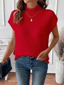 Suéter de punto de cuello redondo sin mangas de textura romántica roja elegante para el Día de San Valentín - Rojo - Ver 8