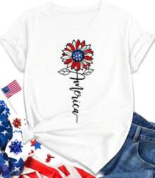 Playera de TendenciaAmerican Flag Shirts for Women Patriotic Shirt 4th of July Tee Tops Short Sleeve Summer USA Graphic T-Shirt,Camisetas casuales para hombre, camisas para niño, ropa para niña, conjuntos con estampados de anime, conjuntos para madre e hija, unisex, camisetas conmemorativas, artículos para el Día de San Valentín. - Blanco - Ver 7