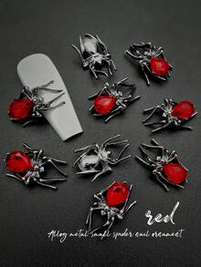 10pcs Gothic Style Spider Nail Art Decorations, Metal Water Drop Rhinestone Super Shiny Nail Stickers, Halloween Design Nail Charms - Multicolor - View 15