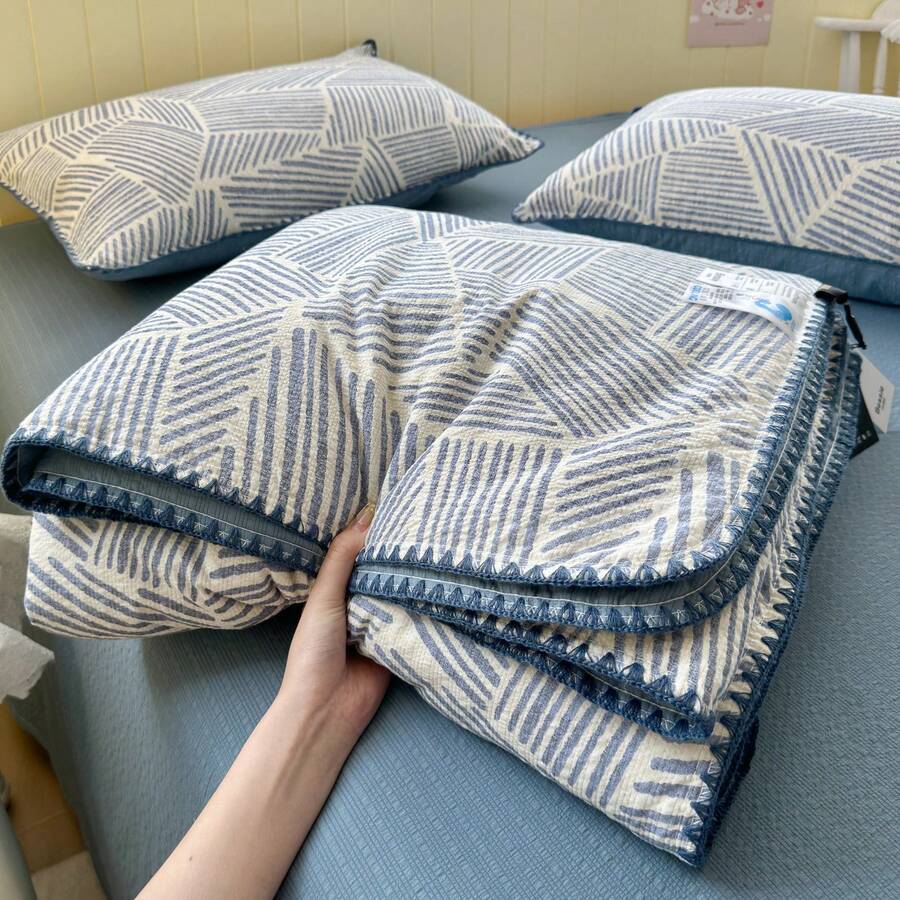 1件钩编蕾丝夏季被/空调被,几何印花,柔软舒适的蕾丝设计床上用品,适合宿舍、卧室、公寓,春夏季节适用,不含枕套 - 淺藍色 - 查看 1