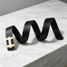 1Pc Gold H‑Buckle Waist Belt, Luxury Adjustable Solid Strap For Business Daily Wear - A - View 4