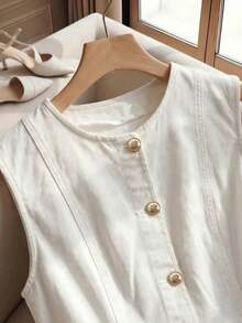 MOD Vestido mini ajustado sin mangas de mezclilla azul para mujer - Blanco - Ver 3