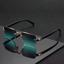 1PC Gradient Vintage Fashion Rimless Glasses, Made Of High-Quality Metal Rimless Design, Unisex, Suitable For Holidays, Travel, Street Photography, Hiking, Parties, Music Festivals, Concerts And Other Occasions, Also A Good Gift Choice - Multicolor - View 11