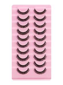 10 Cặp mi giả kiểu Nga, cong chữ D, dày dặn, tự nhiên, mi giả lông chồn 16mm, hiệu ứng tương tự như nối mi, tạo vẻ ngoài mắt mèo mềm mại, có đuôi mi, bộ mi giả kéo dài. - màu đen - Xem 7