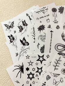 30 Sheets Temporary Tattoo Stickers, Butterfly, Snake,Flower Tattoo Stickers For Men And Women, Waterproof Hand Tattoo, Finger Stickers - Black - View 6