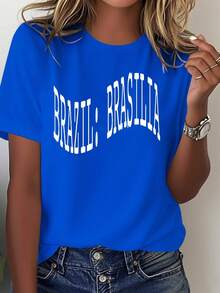 Women's Soft Casual T-Shirt From Brasilia, Rural Brazil, Women's Casual Blouse - 藍色 - 查看 8