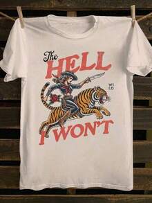 Ropa de Vacaciones para Mujer: Camiseta de Vaquera "The Hell I Won't" para Mujer – Camiseta de Cuello Redondo con Gráficos Retro de Motociclista y Tatuaje Western, Top Casual Estilo Wild Western. Esta es una camiseta de manga corta para mujer, suave, agradable al tacto, versátil y de puro algodón, adecuada para el uso diario, ocasiones informales y ropa deportiva. Es una camiseta de algodón puro para mujer, holgada, cómoda y deportiva, ideal para primavera/verano, perfecta como capa base. Holgada y cómoda, ideal para las vacaciones de verano de las mujeres. - Albaricoque - Ver 12