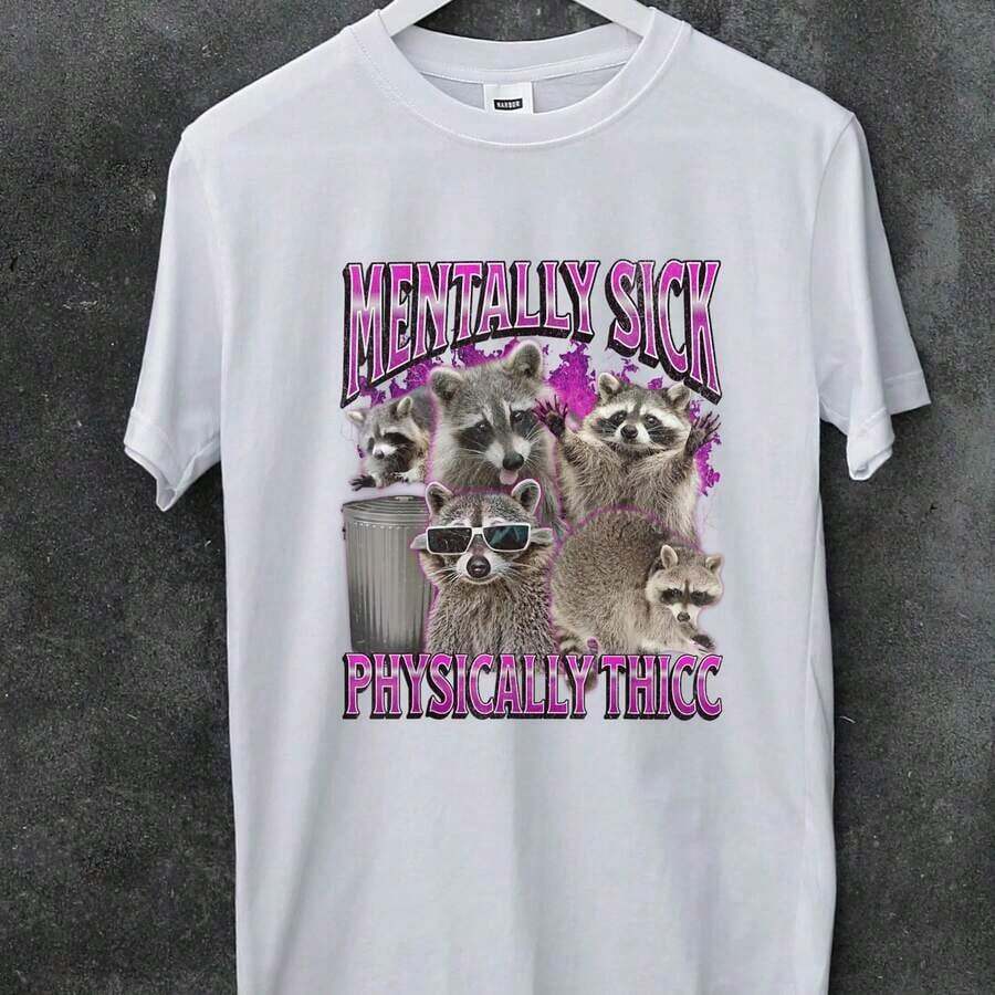 Camisetas de Verano con Estampado Gráfico, Camiseta Divertida con Meme de Mapache, Camiseta Gráfica Estilo Bootleg de los 90, Camisetas Gráficas de Verano para Mujer, Camisetas de Algodón para Mujer, Ropa de Uso Diario, 100% Algodón - Blanco - Ver 1