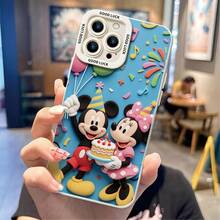 Officially Licensed Disney Mickey Mouse & Minnie Mouse Phone Case, This Protective Phone Case Features Party‑Themed Mickey And Minnie Holding Birthday Cake And Colorful Balloons, Decorated With Musical Note And Confetti Accents, Set Against A Bright Blue Embossed Background, Made With Flexible, Durable TPU Material To Protect Against Everyday Scratches, Bumps, And Minor Impacts, Compatible With IPhone 17, 16, 15, 14, 13, 12, 11 Pro Series And Galaxy S22, S23, S24, S25 Models, Ideal For Disney Fans. - 白色 - 查看 2
