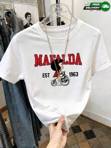 Camiseta para mujer de poliéster en color blanco con estampado de Mafalda en bicicleta y texto "MAFALDA EST 1963" – casual de uso diario Envío nacional gratuito dentro de México - Negro - Ver 6