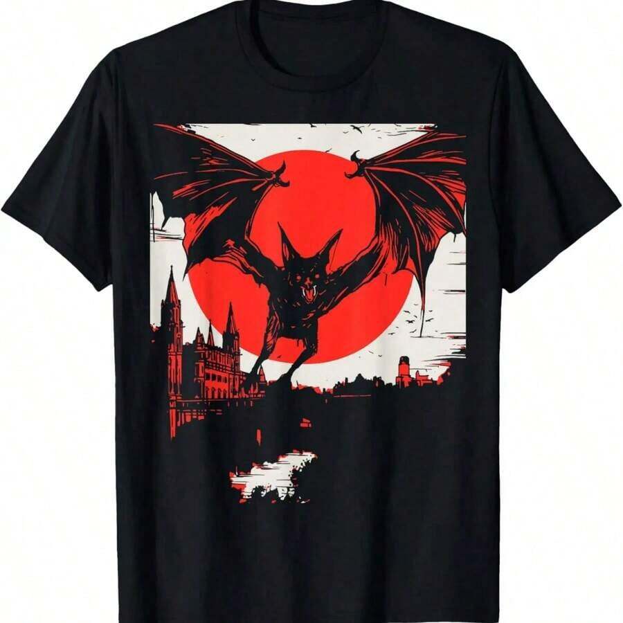 T-Shirt With Creepy Smile Design, Terrifying Eyes, Minimalist Dark Art, Vintage Style, Slightly Elegant, Breathable, Unisex, Fashionable - 黑色 3 - 查看 1