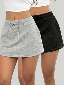 Women's Casual Mini Skirt With Drawstring, High Waist, Sporty Style - Of Course - View 4