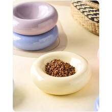 Large-Sized Doughnut-Shaped Ceramic Pet Bowl - Fashionable Snack And Water Bowl. Large-Capacity Non-Tip-Prone Simple Cat Food Bowl - Easy To Clean - Suitable For Small To Medium-Sized Pets - Wide-Edge Spill Prevention Design - Beautiful Pet Food Bowl - 100ml - View 1