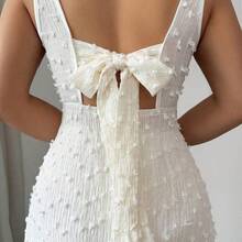 guang zhou mi qian shang mao  Nuevo vestido de punto texturizado sin mangas con cuello cuadrado, diseño de lazo en la espalda abierta, elegante vestido ajustado para fiesta - Rosa vieja - Ver 5