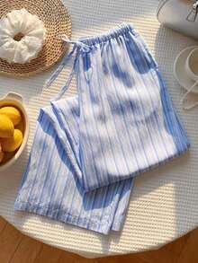 Pantalones a rayas rosas para mujer, vacaciones de verano - Azul 4 - Ver 4