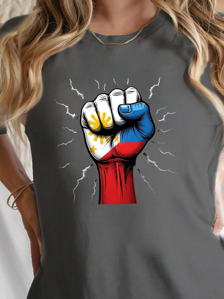 Talla grande - talla extra grande - camiseta de mujer, hecha de algodón puro, tela ligera y transpirable, diseño de cuello redondo, diseño estampado, corte de manga corta, adecuada para primavera y verano. - Gris Oscuro - Ver 1