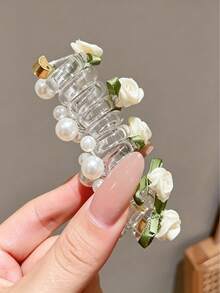 1組玫瑰髮圈，包含1個手機造型髮圈和1個螺旋造型髮圈，簡單可愛的女孩髮飾 - 彩色 - 查看 5
