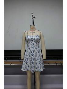 Vestido corto de tirantes con estampado floral, estilo vacacional francés, nueva colección verano 2026, modelo elegante para mujer - impresión - Ver 6
