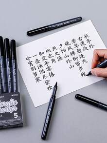 Languo 5pcs Highlighter Pen Set In White, Black, Silver, Gold, High-Quality Professional Super Black Ink Pens 4/6/9/12/21pcs Metal Clip Smooth Writing Fine Tip Markers, Watercolor Pens, Drawing Pens For Master Artists - Sets - View 4
