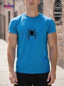 King T-shirt Playera 100% algodón de excelente calidad, esta playera garantiza una suavidad excepcional al tacto, cuello redondo con estampado "Minimalist Spider Graphic" y manga corta - Neblina azul - Ver 1