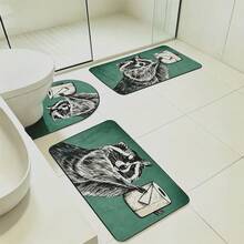 1/3pcs Bathroom Anti-Slip Absorbent Mat, Cute Raccoon Pattern, Silica Gel Mat, Retro Pattern Bath Mat, U-Shaped Toilet Mat, Bathroom Sink Absorbent Foot Mat, 3.6mm Thickness - Green Raccoon - View 14