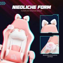 Ergonomic Gaming Chair With Lumbar Support, Footrest, Gaming Armrests With Cat Ears, Headrest, Height-Adjustable Office Chair With Adjustable Reclining Function, Pink Color. - 粉色 - 查看 4