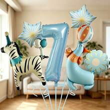1 bộ bong bóng số động vật rừng, bao gồm bong bóng số màu xanh baby, bong bóng hình ngựa vằn và hải cẩu xiếc, kết hợp với bong bóng hình sao và hoa, phù hợp làm quà bất ngờ cho con trai/con gái, tiệc sinh nhật trẻ em, sự kiện chủ đề cho bé trai, kỷ niệm 100 ngày, phông nền chụp ảnh sinh nhật, tạo không khí cổ tích tươi mới và chữa lành, dù trong nhà hay ngoài trời, mang đến nét sinh động và đáng nhớ cho lễ kỷ niệm sinh nhật của trẻ - Xem 17