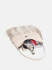 Novachic, Festival de musique, Femmes, Sac à épaule pour femmes, Sac à épaule à la mode personnalisé minimaliste polyvalent style de rue fille douce et cool fille populaire Y2K vintage rétro à franges imprimé denim style occidental style bohème adolescente - Beige - Voir 6