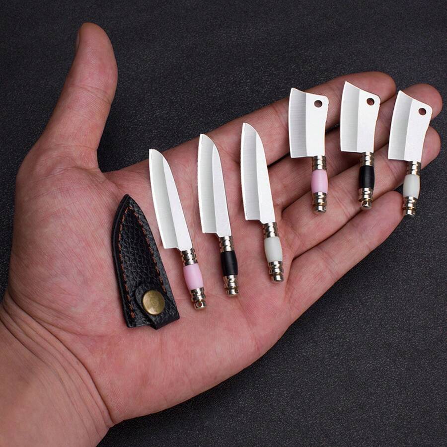Color Wood Handle Straight Mini Utility Cutter, Portable Keychain Pendant For Parcel Unboxing And Daily Craft Cutting - White Copper: Pink Handle Kitchen Knife - View 1