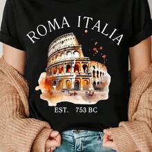 T-Shirt With Italian Rome Print, T-Shirt Of The Colosseum Of Rome - Black - View 1