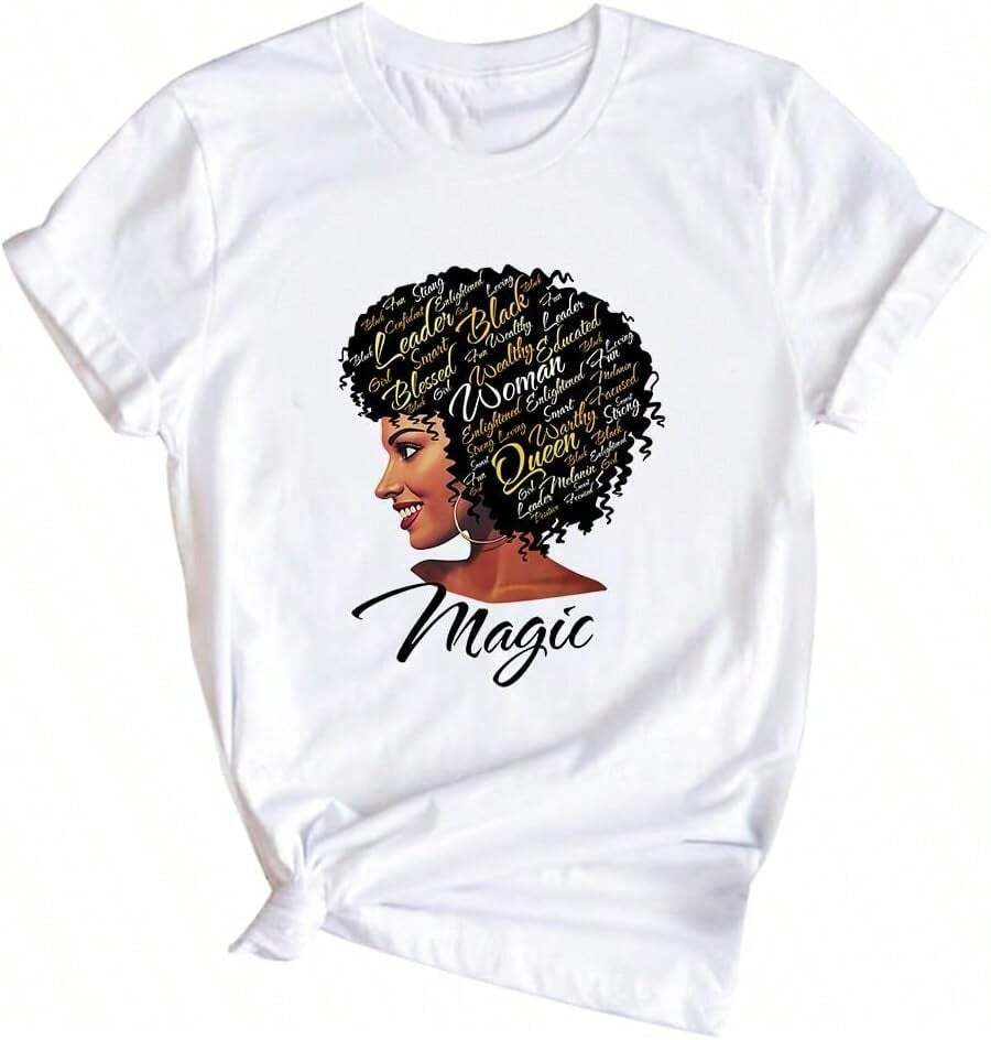 Camiseta de Historia Afroamericana para Hombres y Mujeres, Camiseta con Estampado Negro, Camiseta Negra Retro de Moda Mágica con Peinado Afroamericano Natural - Blanco177 - Ver 1