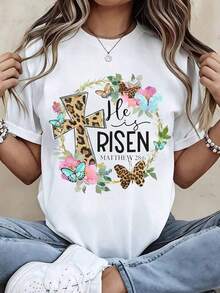 CamisetaInformalparaMujerconEstampadodeCruz,FloresyMariposas"ÉlHaResucitado,"VersoBibléricodeFeCristianadeMateo286,RopadePrimaveraVerano,EstiloVintageUrbano,UnisexoCamisetadeMangaCortadeAlgodónSueltoconCuelloRedondo,100%AlgodónCamiseta deportiva para mujerCamiseta deportiva para mujer - Blanco - Ver 6