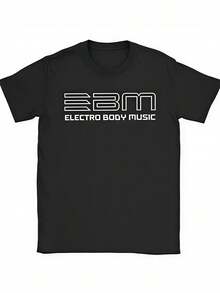Camiseta gráfica de música electrónica corporal EBM para hombres | Camiseta de música dance industrial con letras EBM y EBM, negra con impresión blanca, cuello redondo de manga corta, tallas 4XL 5XL 6XL, ropa casual y de club para fans de EBM. - Negro - Ver 1