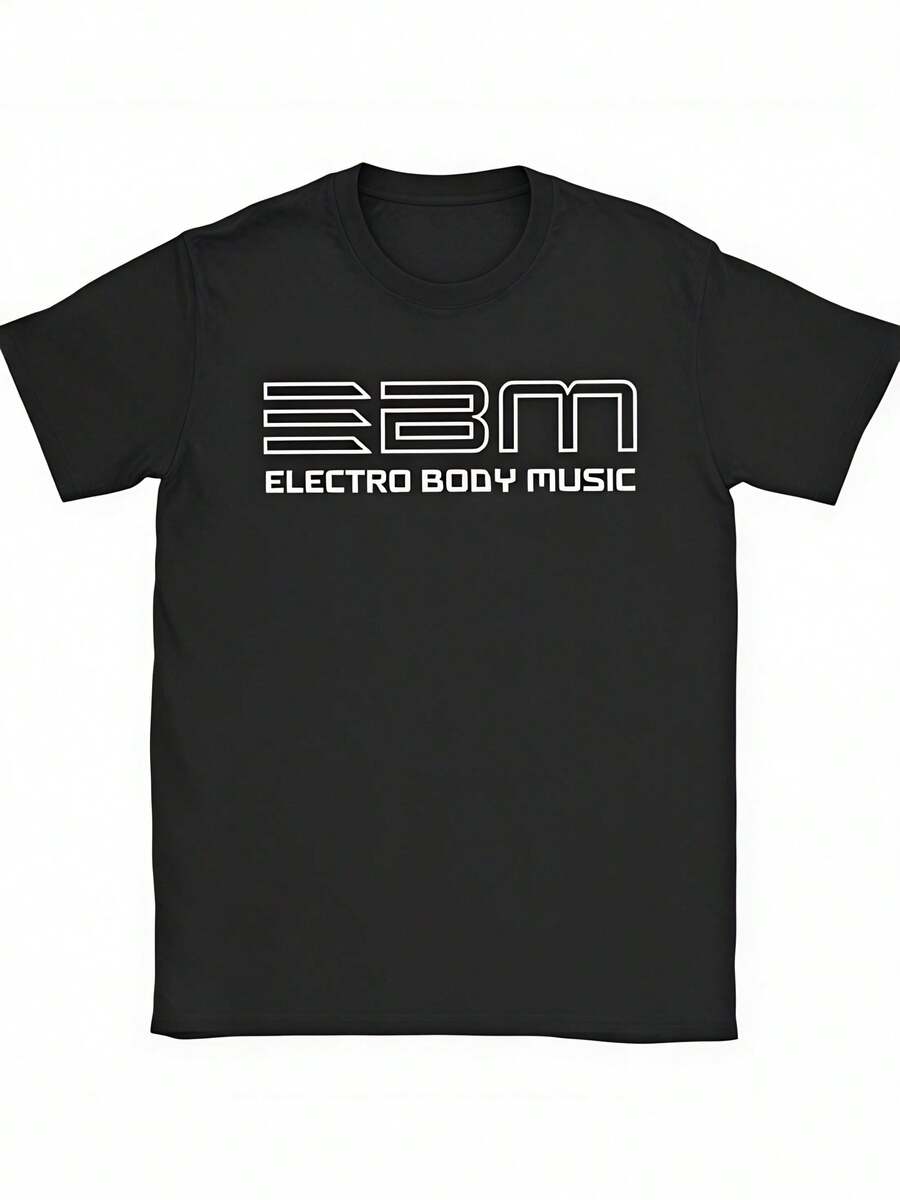 Camiseta gráfica de música electrónica corporal EBM para hombres | Camiseta de música dance industrial con letras EBM y EBM, negra con impresión blanca, cuello redondo de manga corta, tallas 4XL 5XL 6XL, ropa casual y de club para fans de EBM. - Negro - Ver 1