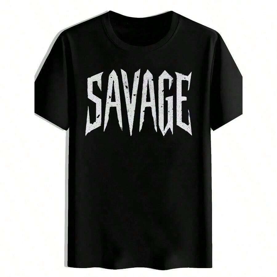 Camiseta Casual de Verano para Hombre con Estampado de Letras "" - Negra, Manga Corta, Cuello Redondo, Tela Ligera y Transpirable, Camiseta para Uso Diario| Impresión de Letras en Negrita| Ajuste Cómodo, Camiseta de Hombre Talla XXXXL, Camiseta para Hombre, Camiseta para Hombres - Negro - Ver 1