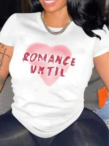 YOCASA Camiseta Casual de Verano para Mujer, con Cuello Redondo, Ajustada y Manga Corta, con Estampado de Pintura al Óleo, Floral, Corazón, Cereza y Patrones de Letras. Tejido Casual Simple, Estilo Deportivo, Ideal para Uso Diario y un Citas de San Valentín. - BLANCO-YH395 - Ver 1