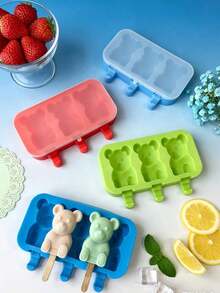 3-In-1 Cartoon Bear Popsicle Mold |   DIY Ice Cream Mold |   Comes With 50 Wooden Sticks |   Cute Design |   Kids Craft/Party/Picnic |   Silicone4th Of July - Màu xanh dương + 50 que gỗ - Xem 9