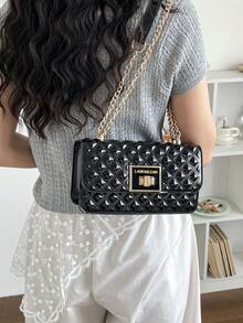 2026 Luxury Quilted Solid Color PU Special Lock Women's Shoulder Bag, Multifunctional Clutch, Suitable For Daily Outings, Work, Parties, Dates And More, Also Perfect As A Gift - Black - View 3