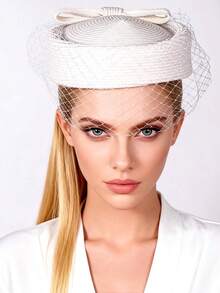 HIMESPORT 2025 Women's Straw Beret Hat With Veil Net Decor, Suitable For Derby Racing, Afternoon Tea, Church, Bridal Wedding, Cocktail Party - A - View 9